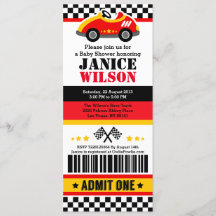 Voiture de course Billet Pass Baby shower Fête Inv