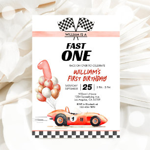 Invitation Voiture de course bleue 1er Anniversaire Invitatio