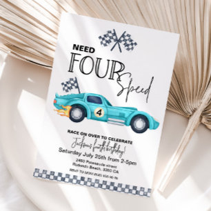 Invitation Voiture de course bleue, Besoin de vitesse pour le