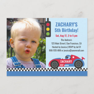 Invitation Voiture de course bleue Hommage aux garçons thémat