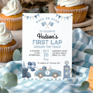 Invitation Voiture de course bleue Premier tour autour de la