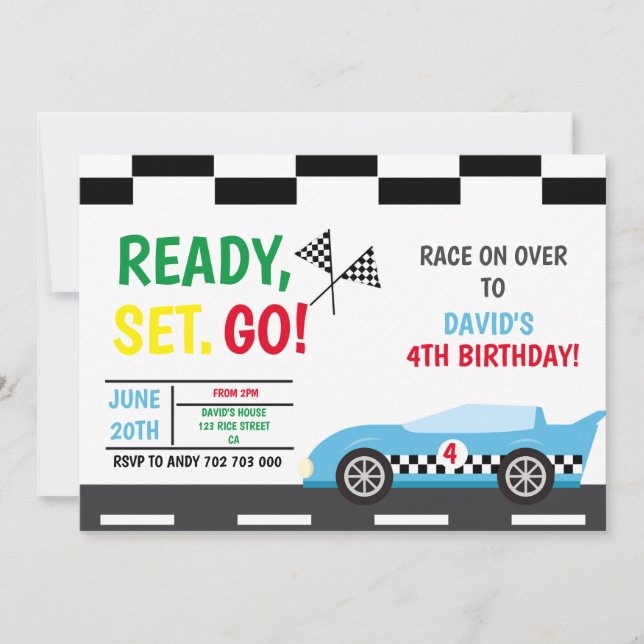 Invitation Voiture de course Boy Voiture de fête d'anniversai (Devant)