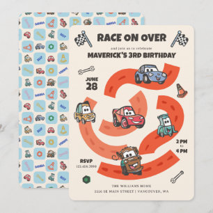 Invitation Voiture de course d'anniversaire de Disney Pixar C
