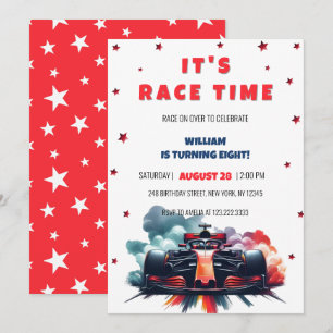 Invitation Voiture de course de Formule rouge Fumée Étoiles F