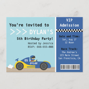 Invitation Voiture de course, fête d'anniversaire, billet d'e