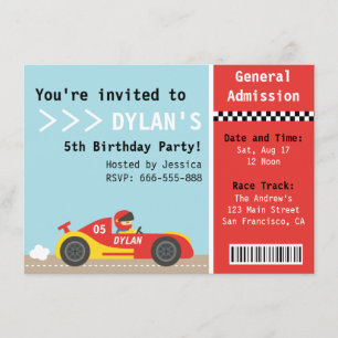 Invitation Voiture de Course, Fête d'Anniversaire, Billet d'E