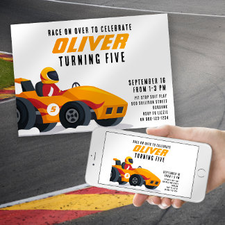 Invitation Voiture de course N'importe quel âge fête d'annive