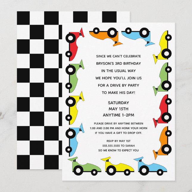 Invitation Voiture De Course Par Anniversaire Fête (Devant / Derrière)