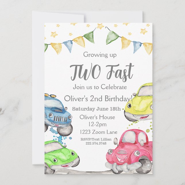 Invitation Voiture de course pour 2e anniversaire (Devant)