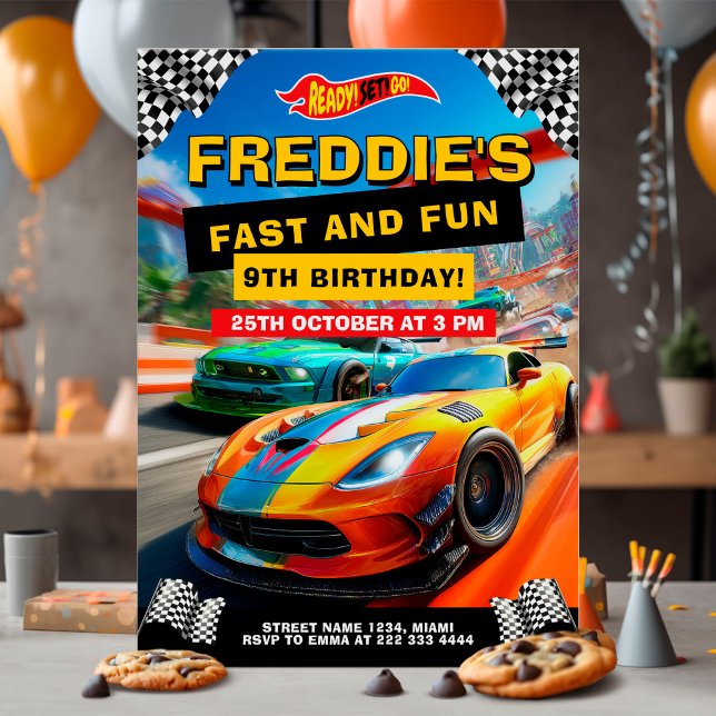 Invitation Voiture de course rapide et amusante voiture d'ann (Créateur téléchargé)