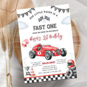 Invitation Voiture de course rapide rouge premier 1er garçon 