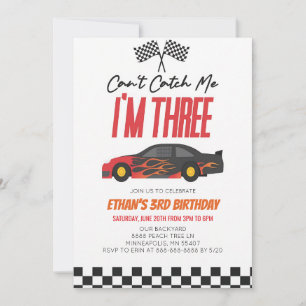 Invitation Voiture de course rouge ne peut pas m'attraper 3e 