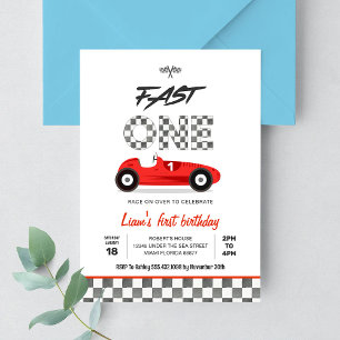 Invitation Voiture de course rouge vintage Fast ONE 1er anniv