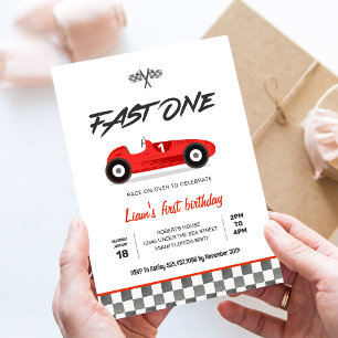Invitation Voiture de course rouge vintage Fast ONE 1er anniv
