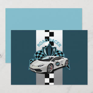 Invitation Voiture de course vert, noir et blanc anniversaire