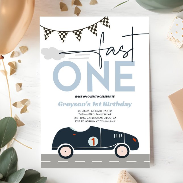 Invitation Voiture de course vintage Fast One pour les 1 an d (Créateur téléchargé)