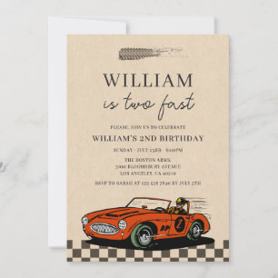 Invitation Voiture de course vintage Two Fast Boy 2e annivers