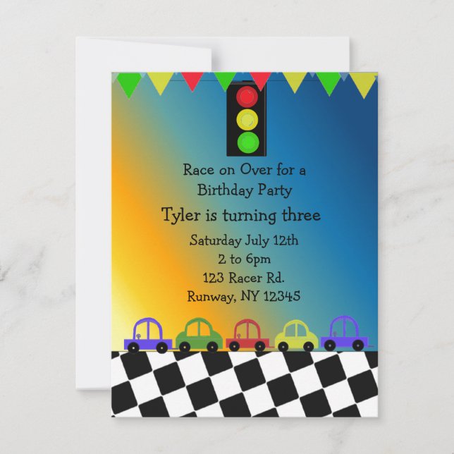 Invitation Voiture de course Voyage Feu d'anniversaire Invita (Devant)