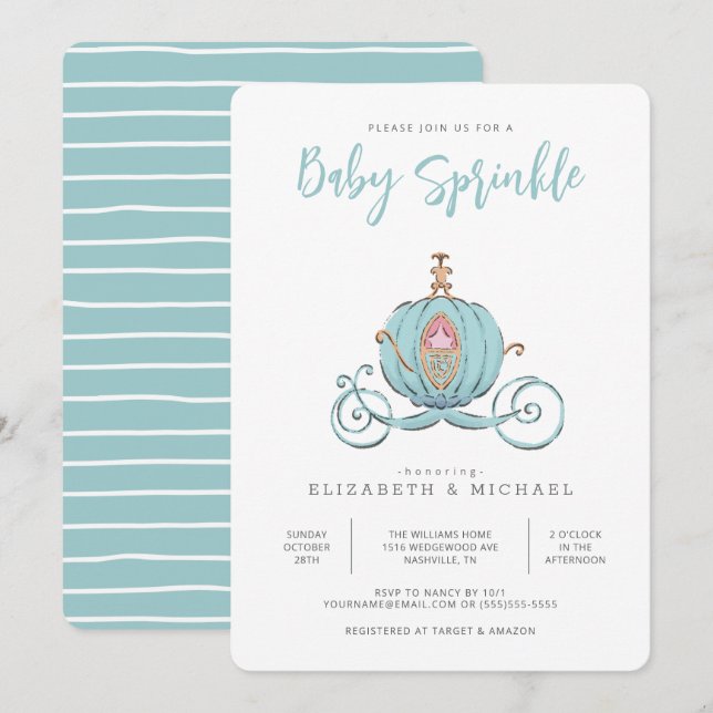 Invitation Voiture de princesse Cendrillon | Baby Sprinkle Fi (Devant / Derrière)