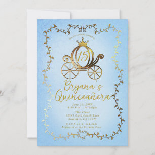 Invitation Voiture de princesse dorée Livre de contes bleu Qu