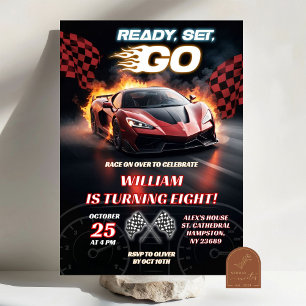 Invitation Voiture de sport rouge de course Garçon d'annivers