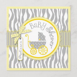 Invitation Voiture d'enfant JUMELLE, baby shower de jaune
