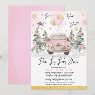 Invitation Voiture D'Hiver Par Baby shower Pink Gold Floral C