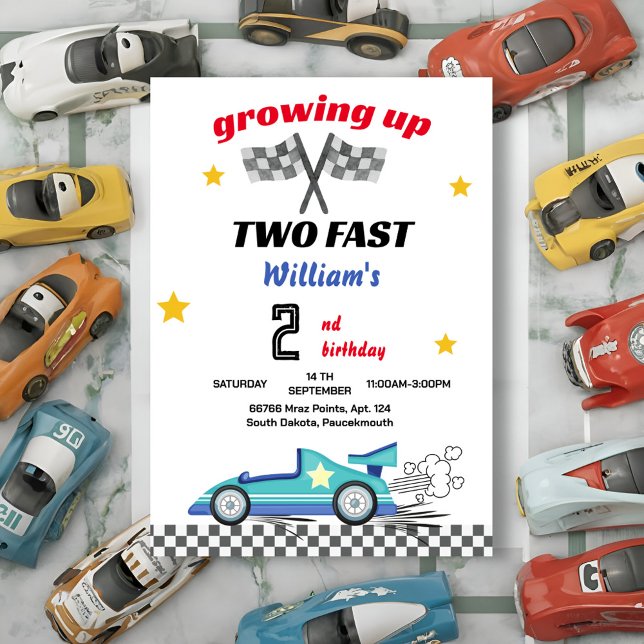 Invitation voiture garçon bleu Race Car deux jeûne 2e anniver (Créateur téléchargé)