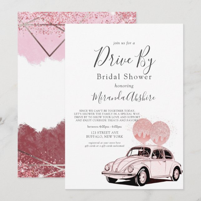 Invitation Voiture Merlot Blush Rose Par Fête des mariées Inv (Devant / Derrière)