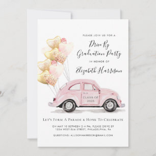 Invitation Voiture Pink Watercolor Conduite par la fête de gr