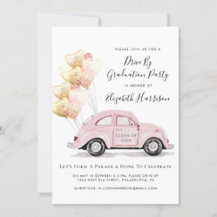 Invitation Voiture Pink Watercolor Conduite par la fête de gr