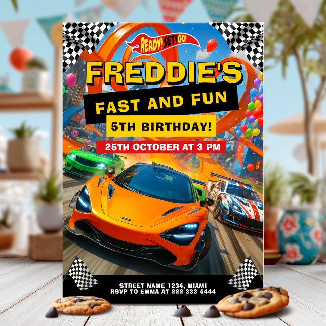 Invitation Voiture Race excitante fête d'anniversaire (Créateur téléchargé)