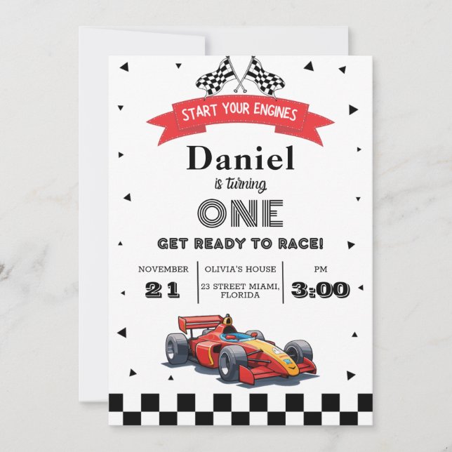 Invitation Voiture Red Race de fête d'anniversaire (Devant)