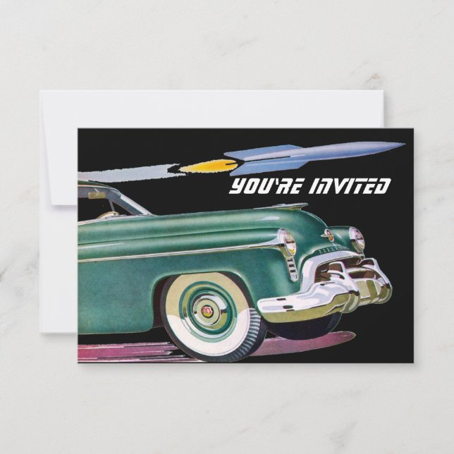 Invitation Voiture Rétro et Rocket Anniversaire V2 (Devant)