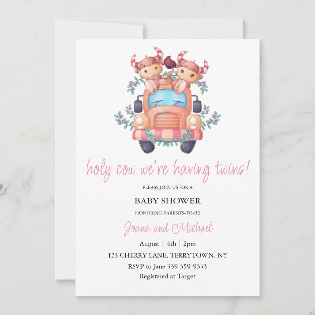 Invitation Voiture Rose Saint Vache Nous Avons Un Baby shower (Devant)