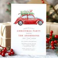 Voiture Rouge Rétro Vintage Noël Fête Aquarelle