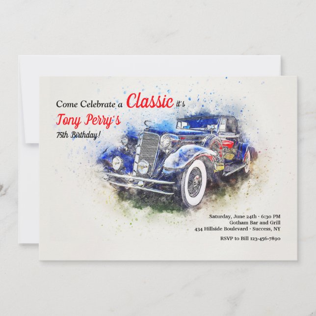 Invitation Voiture Vintage Bleu (Devant)