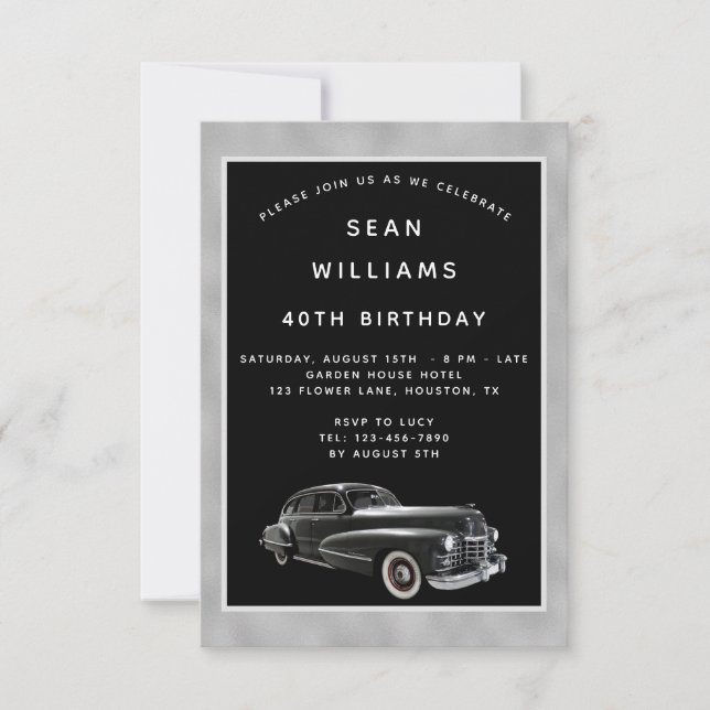 Invitation Voiture vintage classique 40e anniversaire (Devant)
