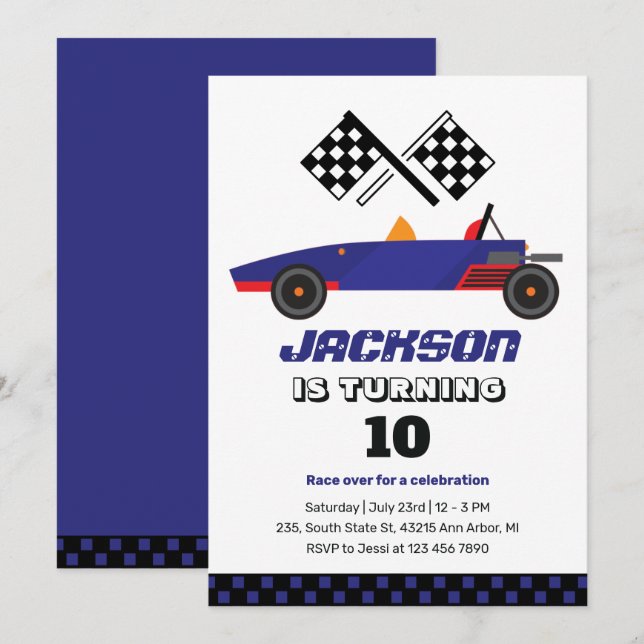 Invitation Voiture vintage Enfants Garçons Anniversaire (Devant / Derrière)