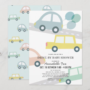 Invitation Voitures avec ballons Blue Boy Baby shower Drive-b