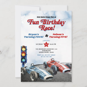 Invitation Voitures de course Blue et Red Retro Voitures de c