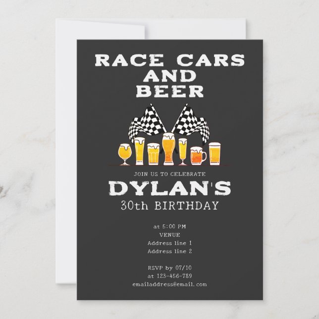 Invitation Voitures de course et bières À damiers Drapeau Jou (Devant)