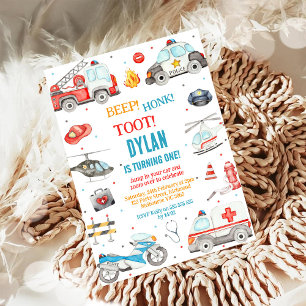 Invitation Voitures et Camions de Ville de Transport Annivers