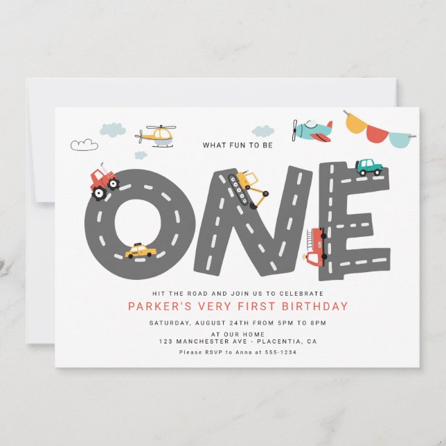 Invitation Voitures et Camions Transport Ville Premier annive (Devant)
