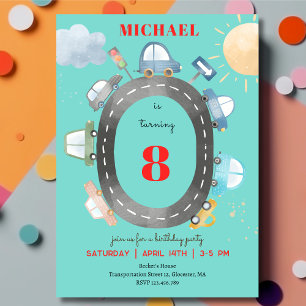 Invitation Voitures et véhicules sur la route d'anniversaire