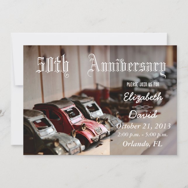 Invitation Voitures rouges vintages 50e anniversaire (Devant)