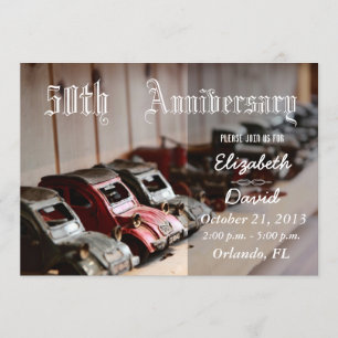 Invitation Voitures rouges vintages 50e anniversaire