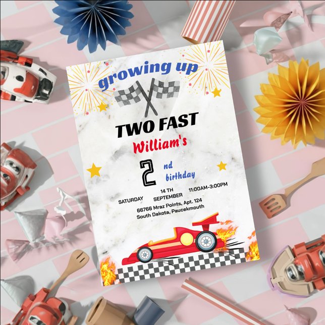 Invitation voitures rousses Race Car deux jeûnes 2e anniversa (Créateur téléchargé)