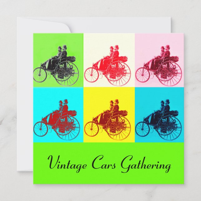 Invitation VOITURES ViNTAGE RECUEILLANT POP ART (Devant)
