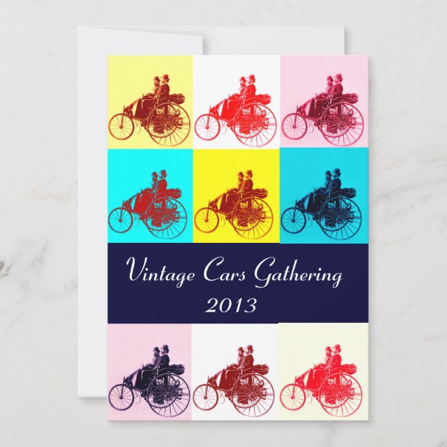 Invitation VOITURES ViNTAGE RECUEILLANT POP ART (Devant)